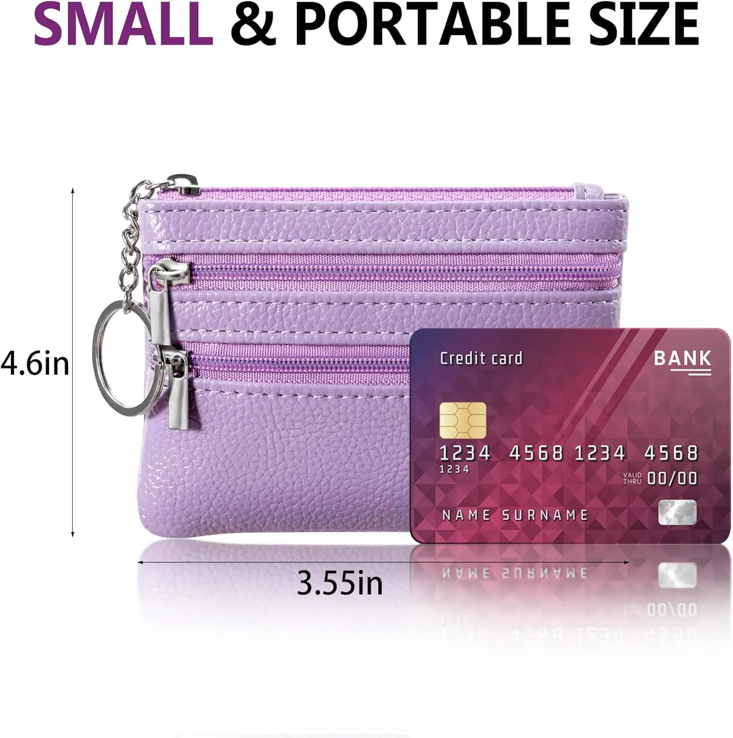 Chelmon 2 Pack Coin Purse Pouch Change Card Holder Small Wallet with Keychain for Women and Men (Light Purple & Light Purple)