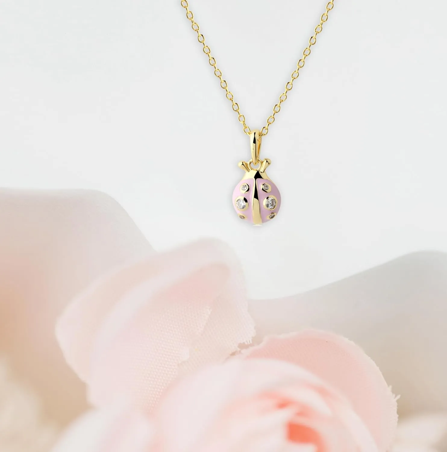 Cherished Moments' Children's 14K Gold Plated and Sterling Silver Pink Ladybug Pendant Necklace for Little Girls, Toddlers, and Kids