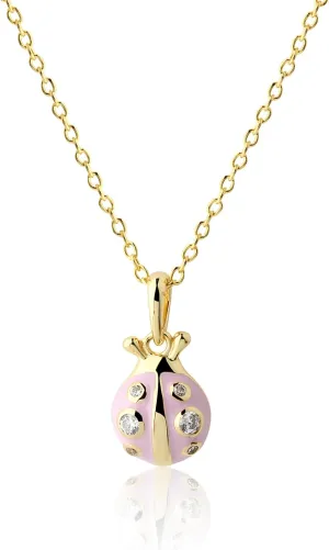 Cherished Moments' Children's 14K Gold Plated and Sterling Silver Pink Ladybug Pendant Necklace for Little Girls, Toddlers, and Kids