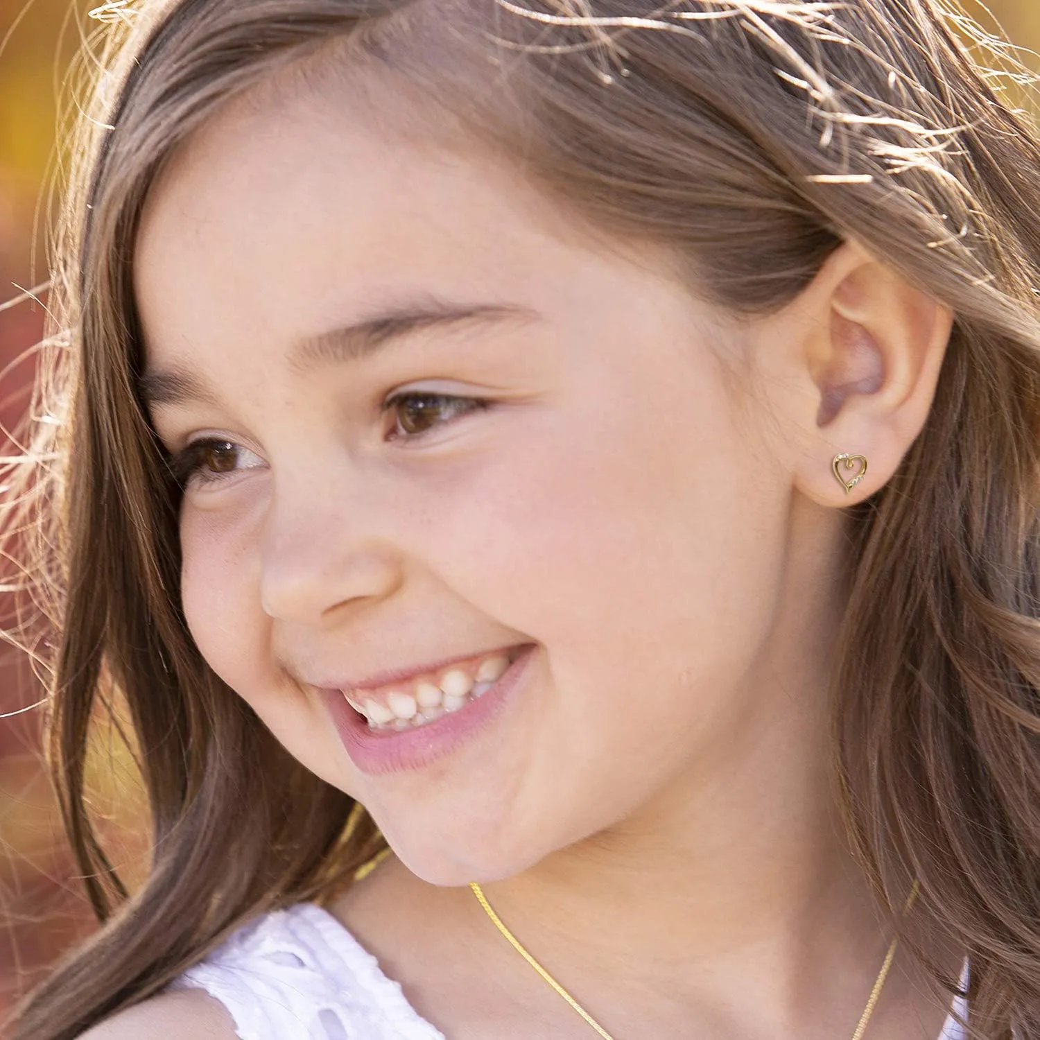Cherished Moments Girl's 14K Gold-Plated Heart Earring with CZs and Screw Back Hypoallergenic Studs for Babies, Toddlers, and Kids