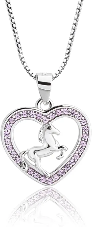 Cherished Moments Girl's Sterling Silver Pink Heart with Horse Necklace Gift for Horse Lovers, Toddlers, Little Girls, Kids, Teens or Women