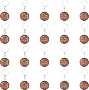 CHGCRAFT 20Pcs Moms- Engraved Wood Key Chain Engraved Wooden Flat Round Pendant Keychains with Iron Finding Key Chain Accessory for Mothers Day Gift, Coconut Brown