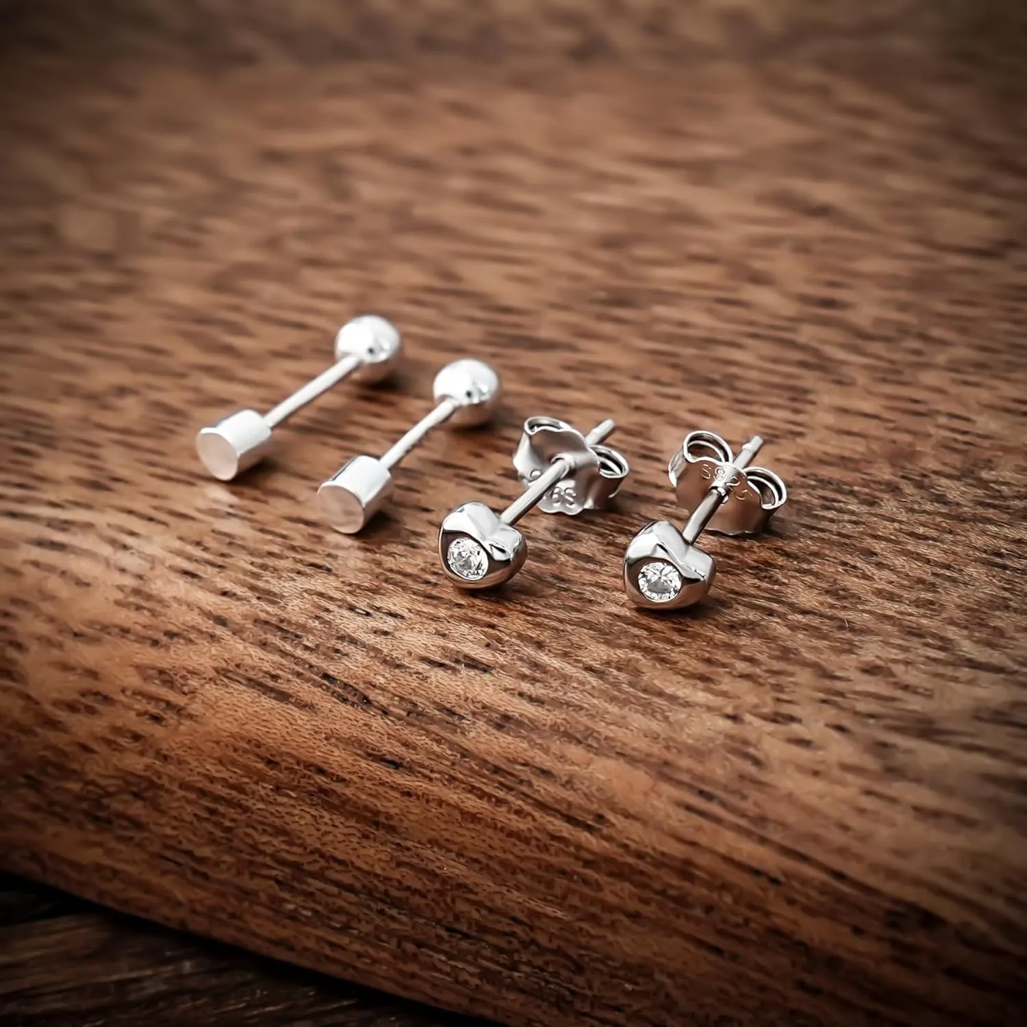 CHIC & ARTSY 2 Pairs Stud Earrings Set,Hypoallergenic 925 Sterling Silver Cubic Zirconia Stud Earrings for Women Dainty Piercing Stud Earrings Set Jewelry