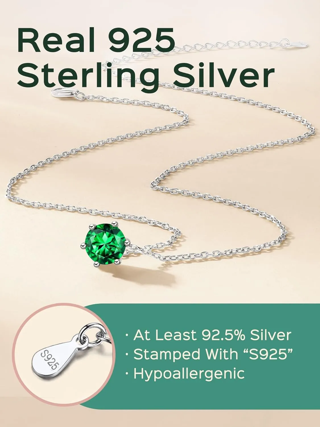 ChicSilver 925 Sterling Silver 12 Months Sparkling Round Cut Created Birthstone Pendant Necklace, 16 Inch Rolo Chain (with Gift Box)