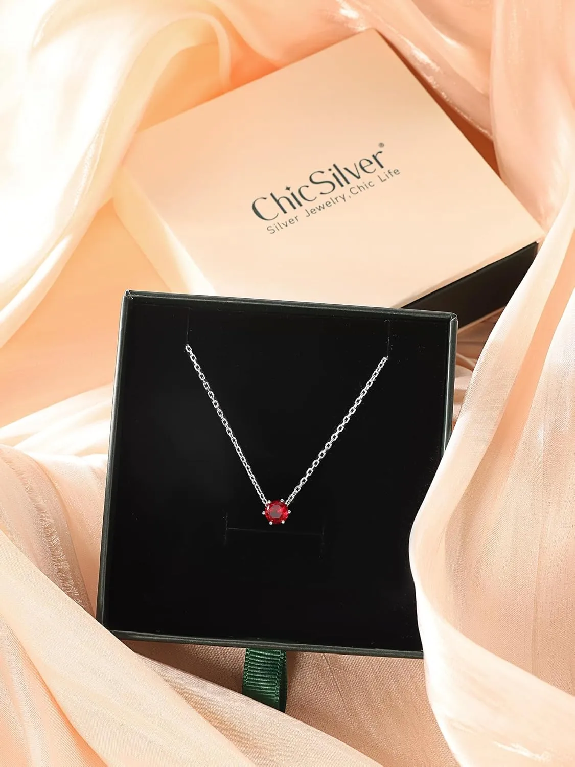 ChicSilver 925 Sterling Silver 12 Months Sparkling Round Cut Created Birthstone Pendant Necklace, 16 Inch Rolo Chain (with Gift Box)