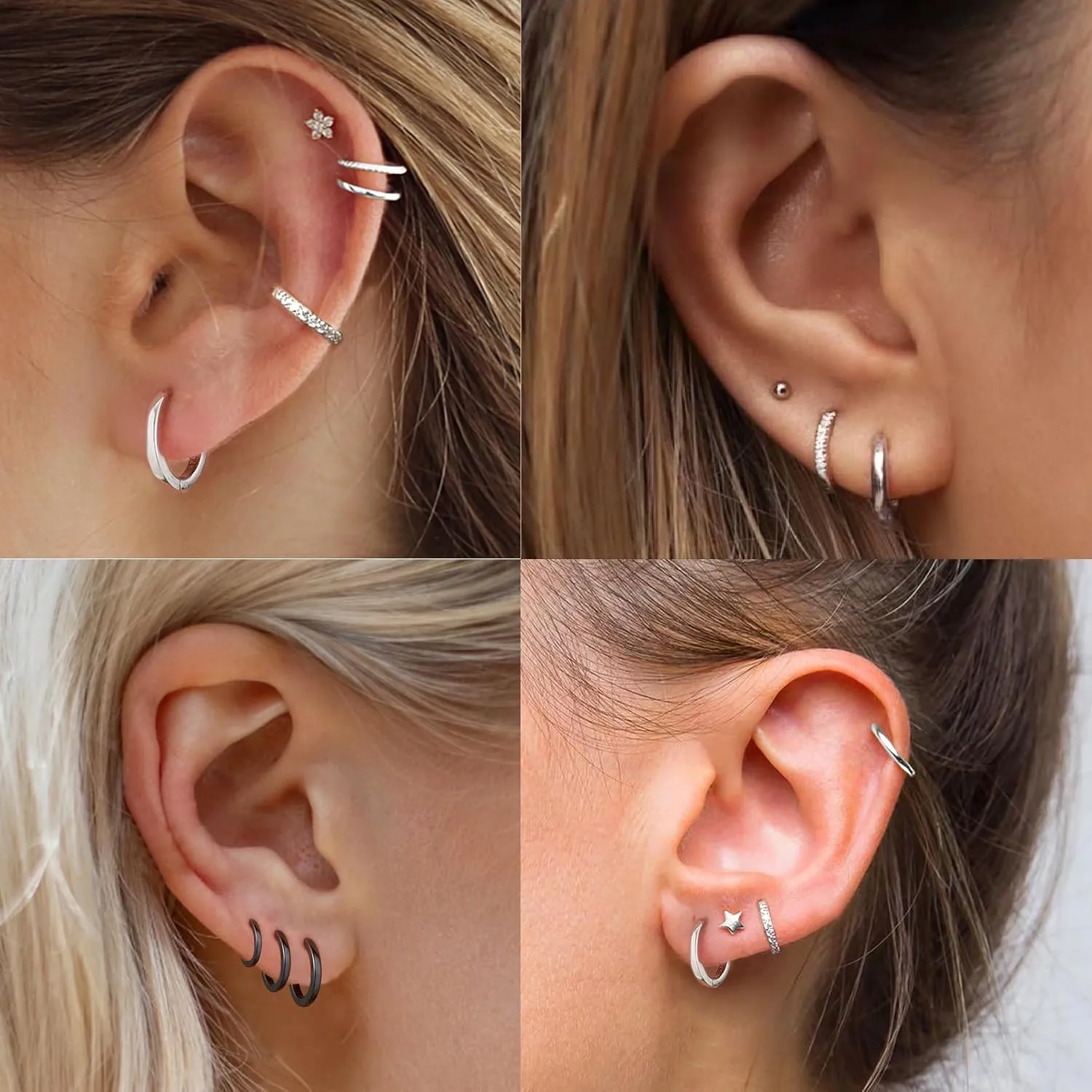 ChicSilver 925 Sterling Silver Small Hoop Earrings for Women Cubic Zirconia Gold Plated Sterling Silver Huggie Hoop Earring Cartilage Earrings Hypoallergenic Lightweight (6mm/8mm/10mm/12mm)