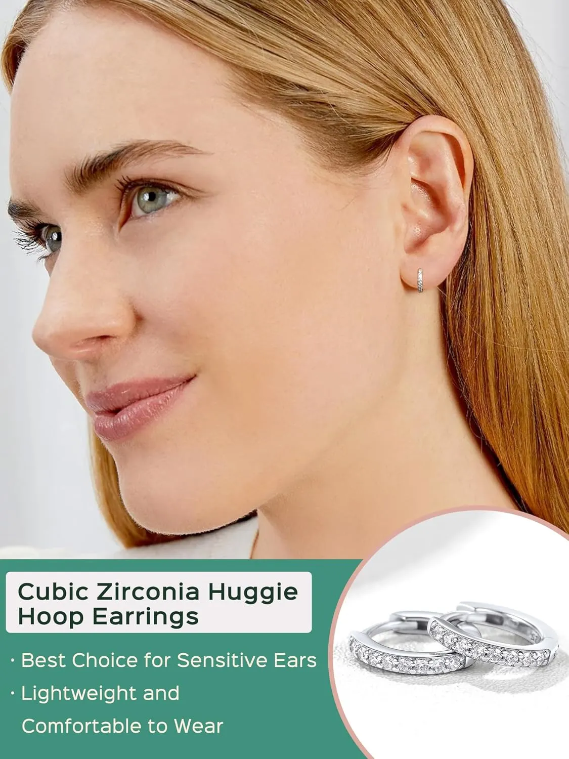 ChicSilver 925 Sterling Silver Small Hoop Earrings for Women Cubic Zirconia Gold Plated Sterling Silver Huggie Hoop Earring Cartilage Earrings Hypoallergenic Lightweight (6mm/8mm/10mm/12mm)