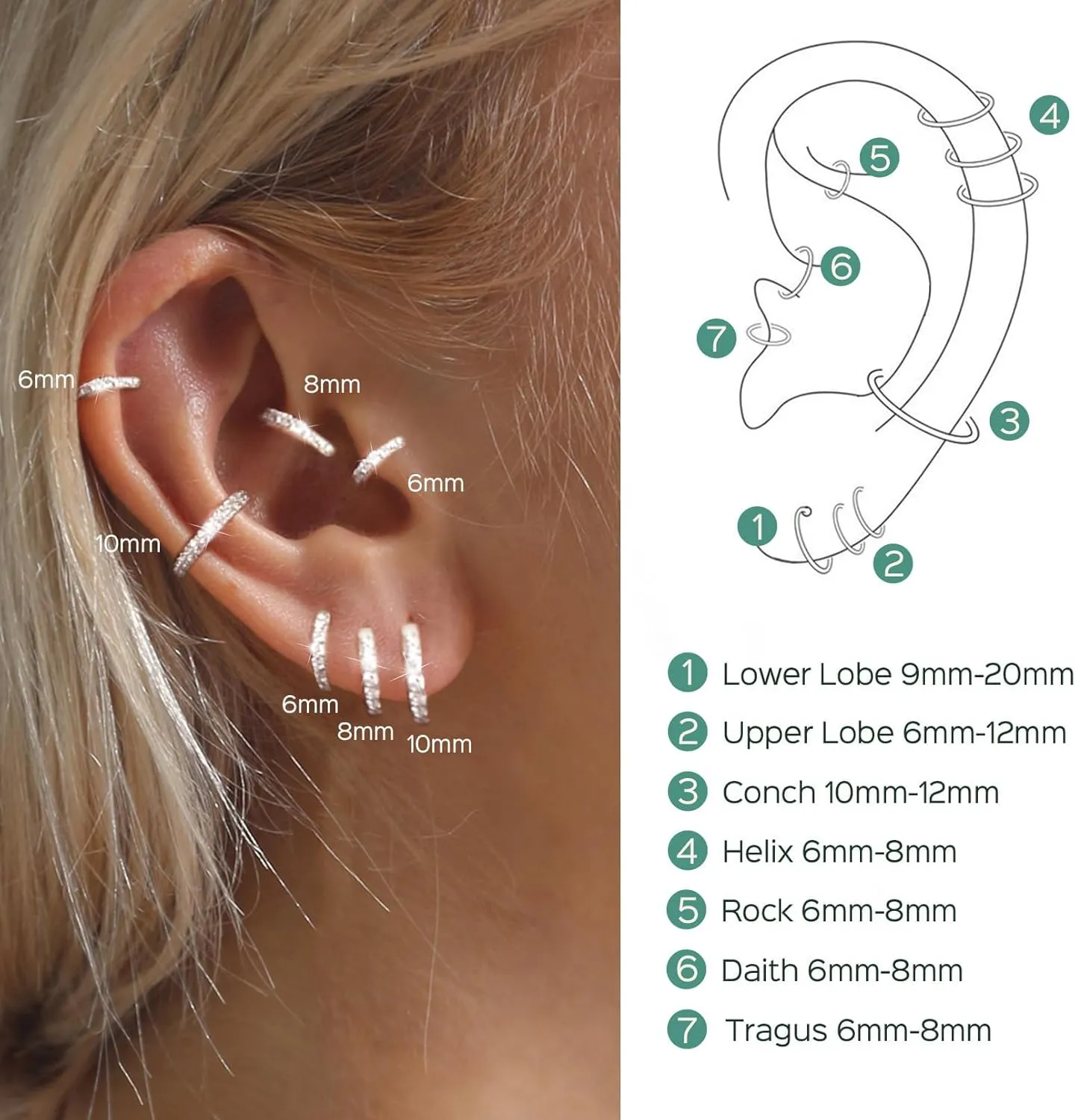 ChicSilver 925 Sterling Silver Small Hoop Earrings for Women Cubic Zirconia Gold Plated Sterling Silver Huggie Hoop Earring Cartilage Earrings Hypoallergenic Lightweight (6mm/8mm/10mm/12mm)