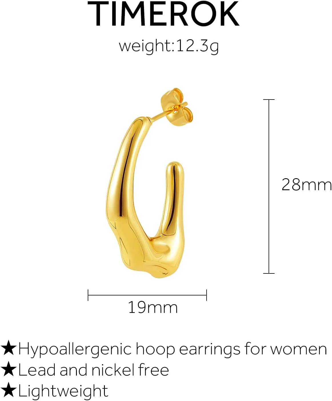 Chunky Drop Earrings for Women 14K Gold Plated Earrings, Lightweight Water-drop Earrings Wide Round Hoop Earrings
