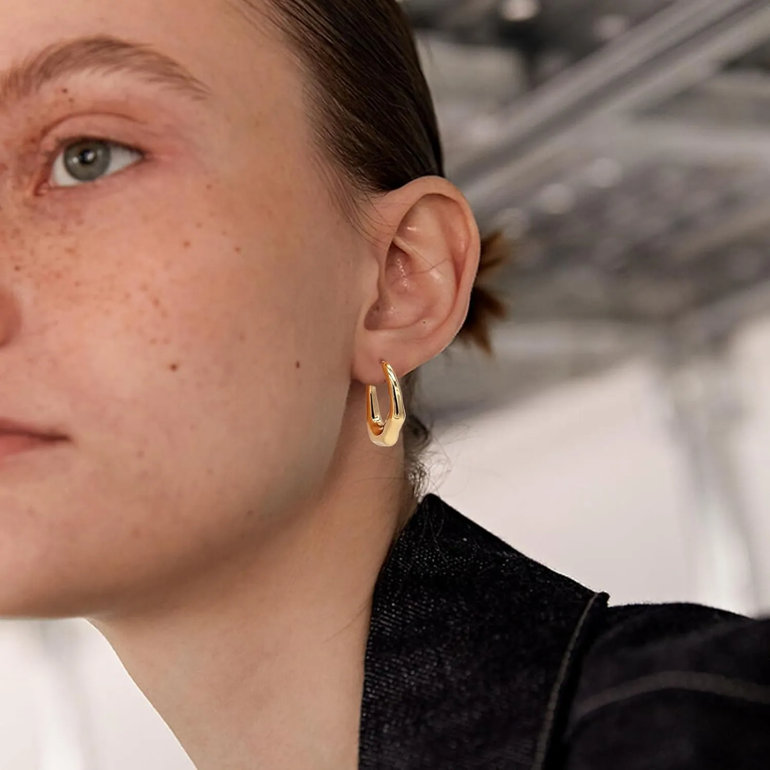Chunky Drop Earrings for Women 14K Gold Plated Earrings, Lightweight Water-drop Earrings Wide Round Hoop Earrings