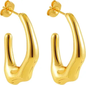Chunky Drop Earrings for Women 14K Gold Plated Earrings, Lightweight Water-drop Earrings Wide Round Hoop Earrings