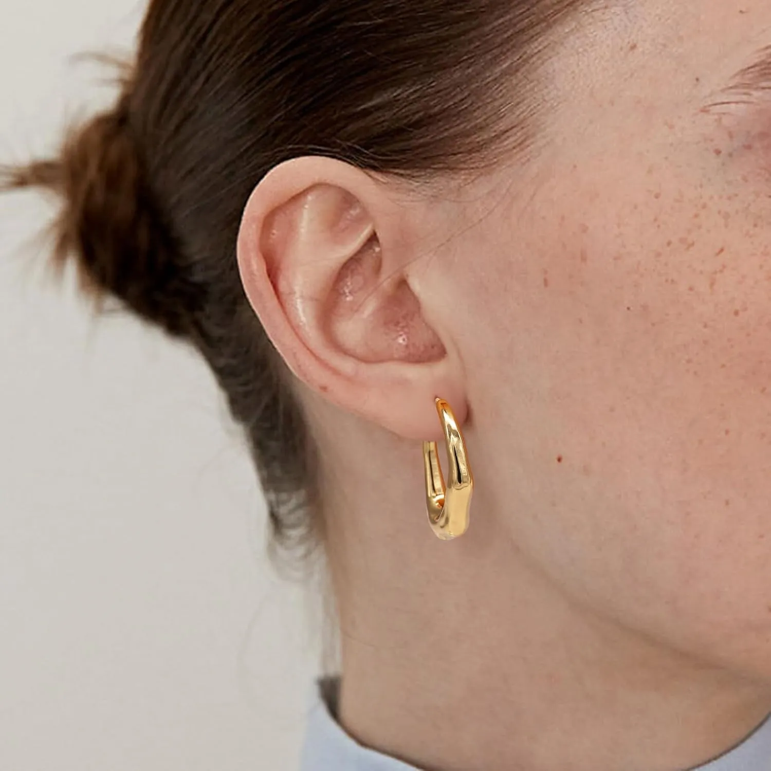 Chunky Drop Earrings for Women 14K Gold Plated Earrings, Lightweight Water-drop Earrings Wide Round Hoop Earrings