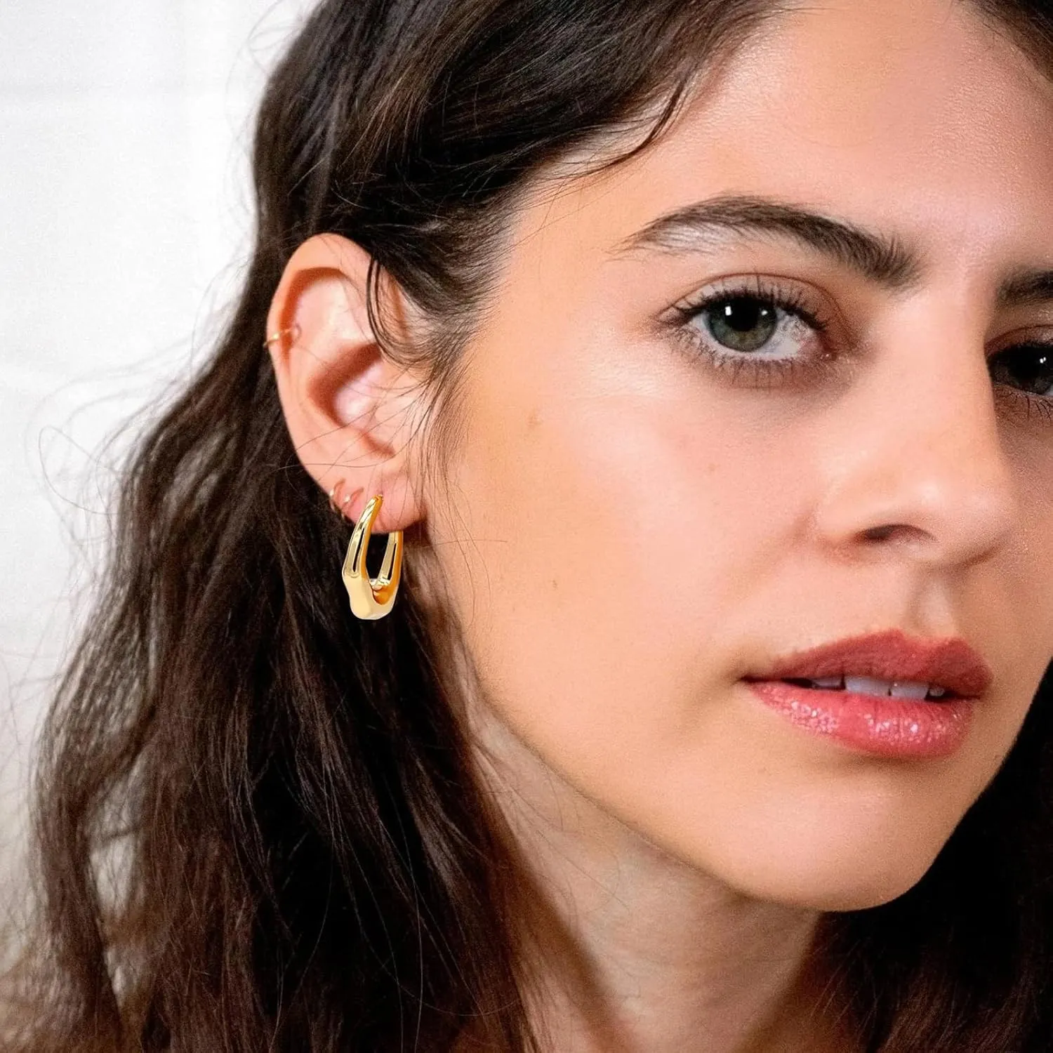 Chunky Drop Earrings for Women 14K Gold Plated Earrings, Lightweight Water-drop Earrings Wide Round Hoop Earrings