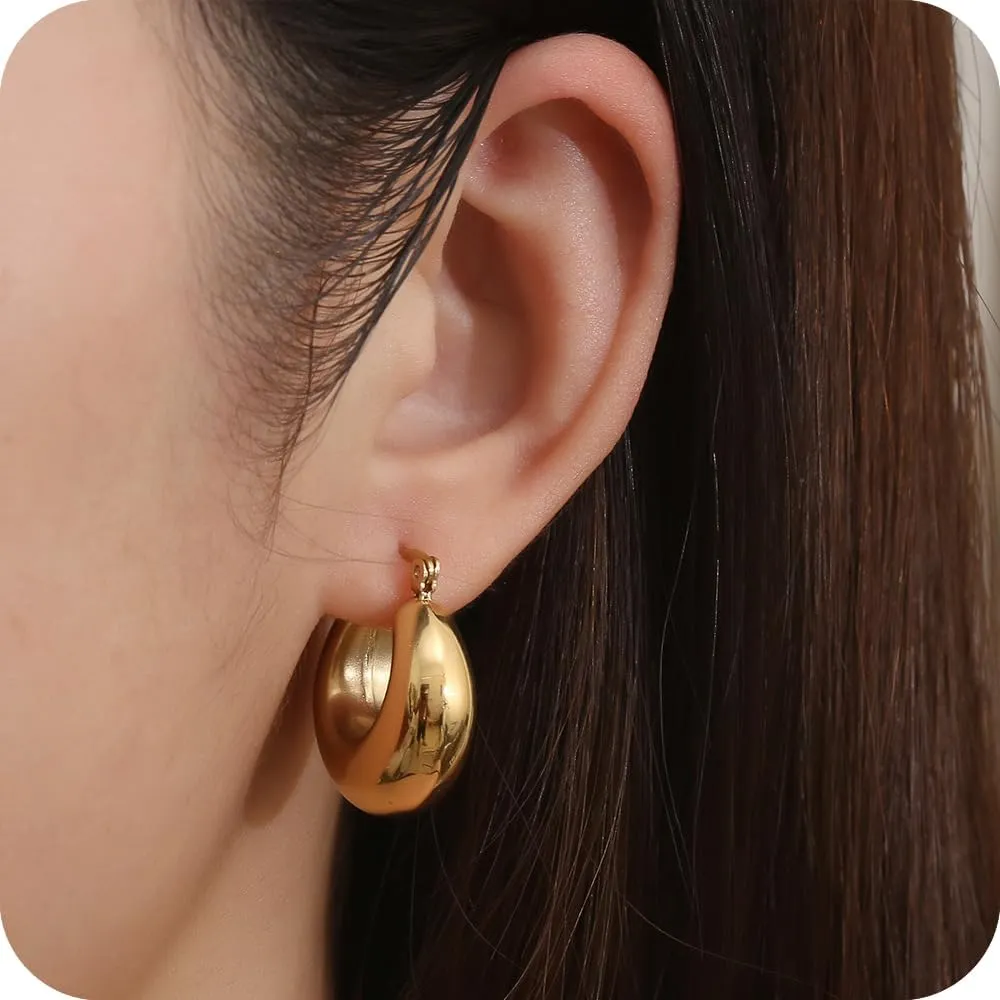 Chunky Gold Hoop Earrings for Women | 14K Gold Plated Hypoallergenic Statement Earrings| Lightweight Dainty Huggie Hoop Earrings, Trendy Jewelry Gifts for Women for Christmas Birthdays