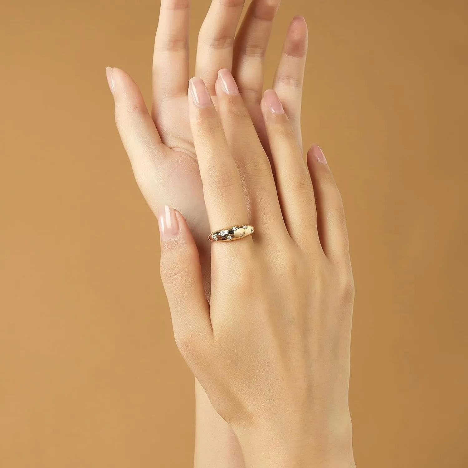 Chunky Gold Rings for Women 14K Gold Plated Dome Ring Croissant Ring Signet Ring for Women Christmas Jewelry Gift