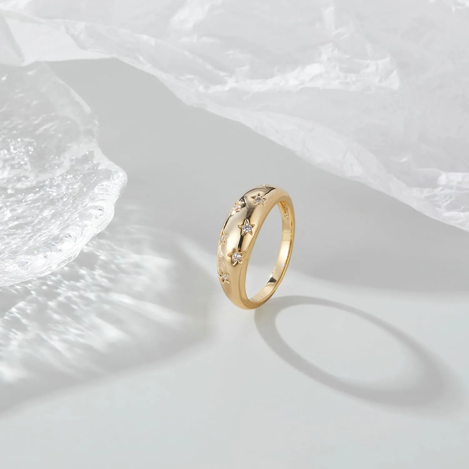 Chunky Gold Rings for Women 14K Gold Plated Dome Ring Croissant Ring Signet Ring for Women Christmas Jewelry Gift