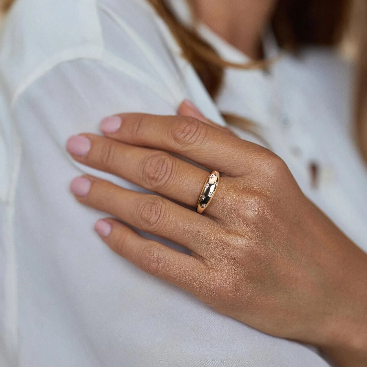 Chunky Gold Rings for Women 14K Gold Plated Dome Ring Croissant Ring Signet Ring for Women Christmas Jewelry Gift