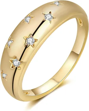 Chunky Gold Rings for Women 14K Gold Plated Dome Ring Croissant Ring Signet Ring for Women Christmas Jewelry Gift