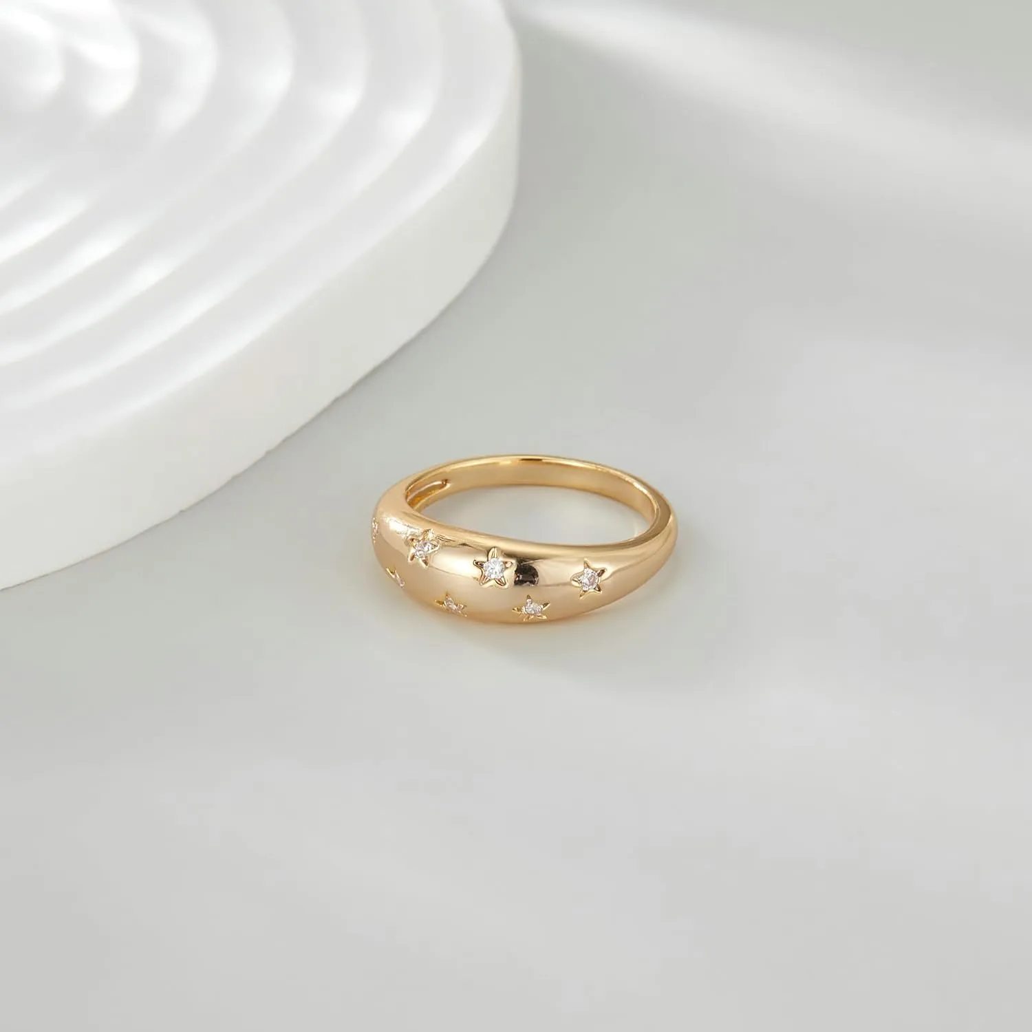 Chunky Gold Rings for Women 14K Gold Plated Dome Ring Croissant Ring Signet Ring for Women Christmas Jewelry Gift