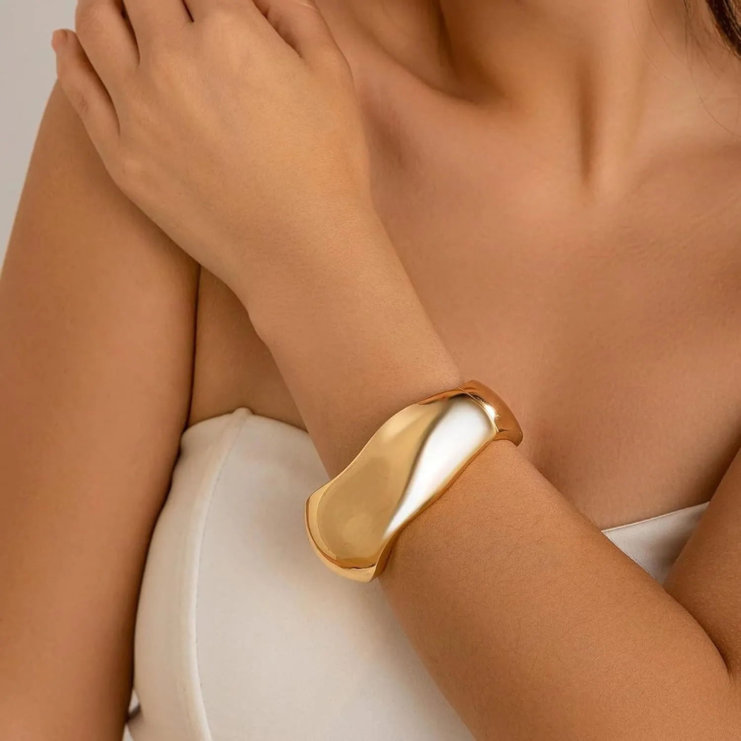 Chunky Gold/Silver Bangle Bracelets for Women Thick Arm Cuff Bangle Bracelet Wrist Wrap Bracelet Jewelry