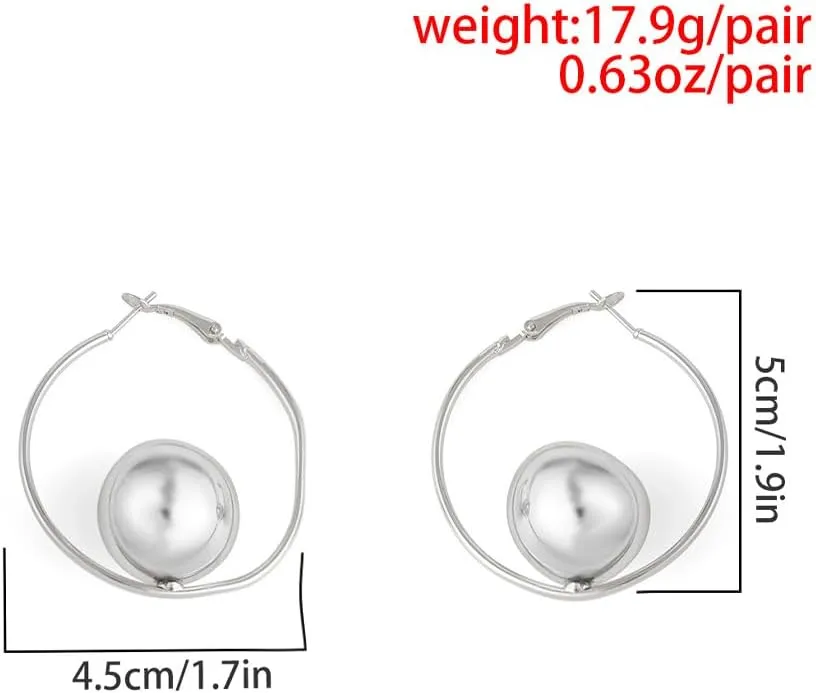Chunky Round Ball Hoop Dangle Earrings for Women Minimalist Gold Plated Geometric Thick Huggie Earrings Exaggerated Punk Statement Jewelry Gifts