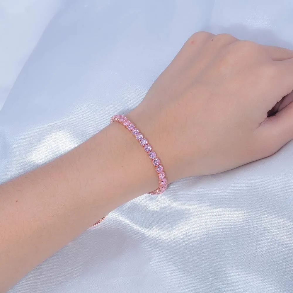CiNily Adjustable Tennis Bracelets for Women Teen Girls Rainbow Cubic Zirconia Bracelet 14K White Gold Plated Hypoallergenic Slider Bracelet Jewelry Gift