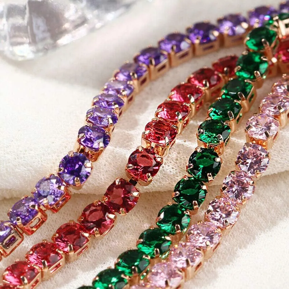 CiNily Adjustable Tennis Bracelets for Women Teen Girls Rainbow Cubic Zirconia Bracelet 14K White Gold Plated Hypoallergenic Slider Bracelet Jewelry Gift