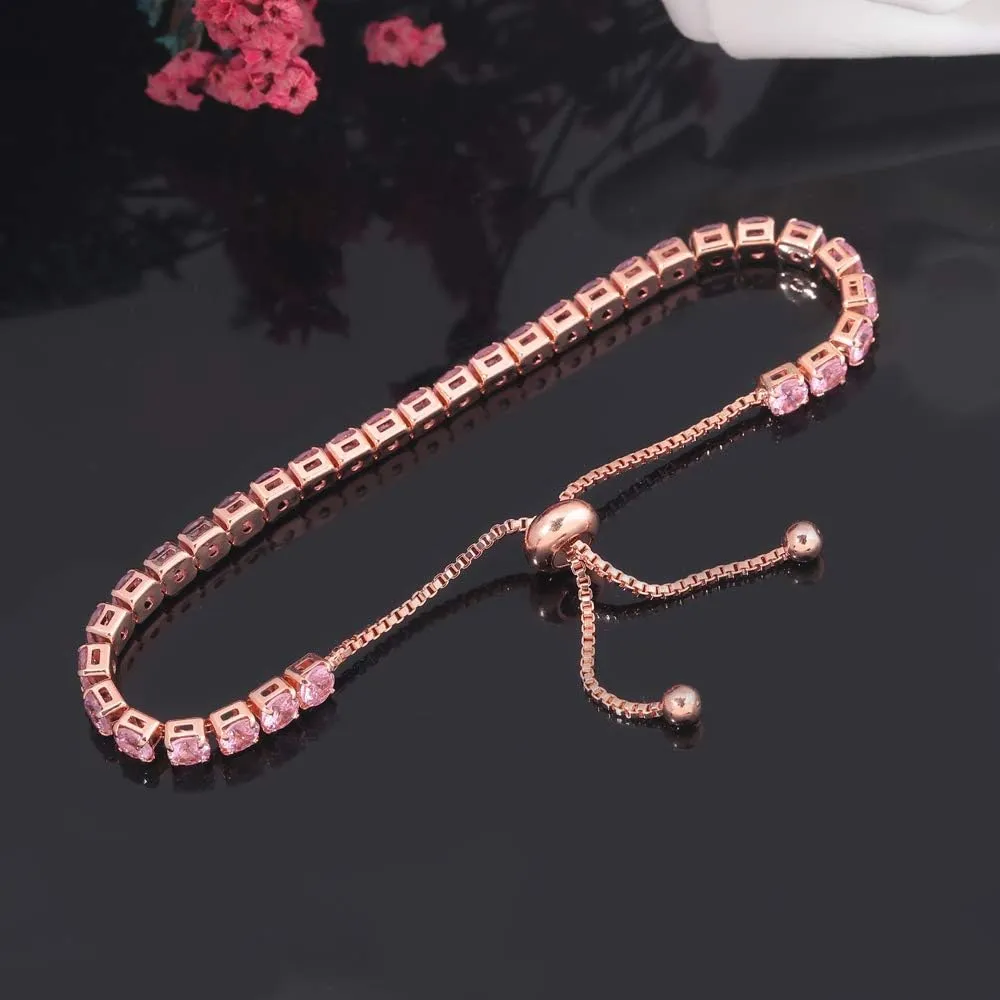 CiNily Adjustable Tennis Bracelets for Women Teen Girls Rainbow Cubic Zirconia Bracelet 14K White Gold Plated Hypoallergenic Slider Bracelet Jewelry Gift