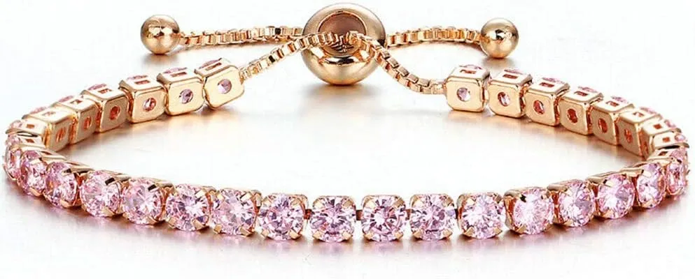 CiNily Adjustable Tennis Bracelets for Women Teen Girls Rainbow Cubic Zirconia Bracelet 14K White Gold Plated Hypoallergenic Slider Bracelet Jewelry Gift