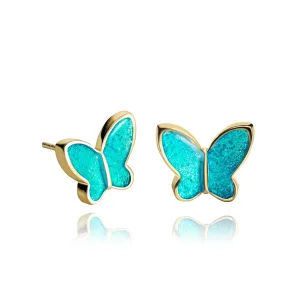 Classic Casual Small Stud Earrings for Women (Style N 26 - Sparkly Aqua Blue Butterfly Gold)