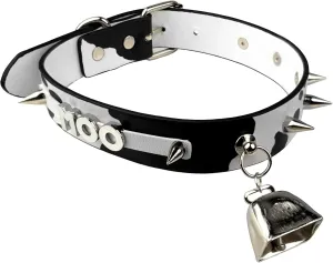 Classic Cow Print Bell Choker Collar Necklace for Women| Punk Gothic Letter Leather Spiked Rock Collar Jewelry Cow Cosplay Choker