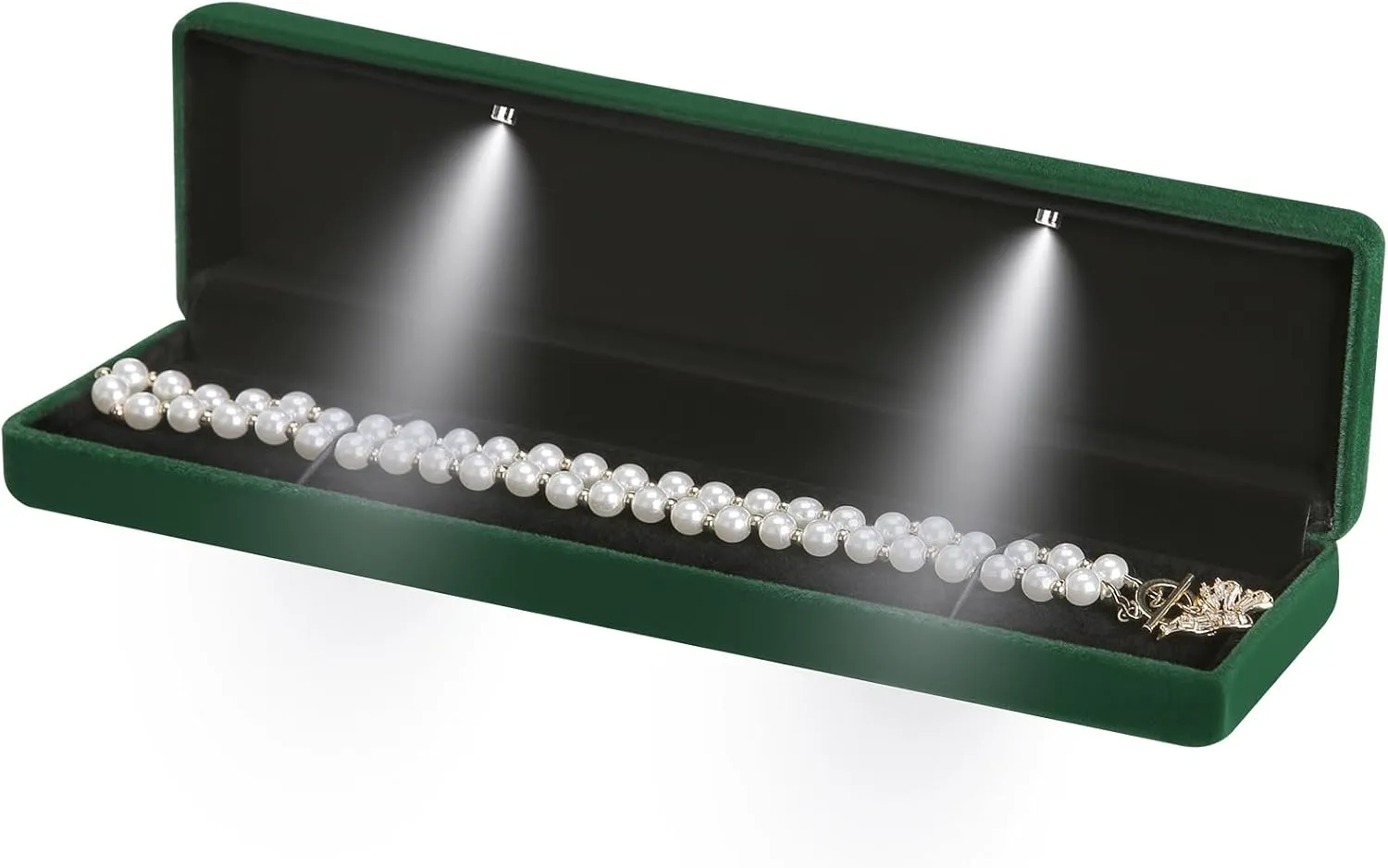 Classic Metal Glossy Jewelry Necklace Long Chain Gift Box with LED Light, Velvet Jewelry Pendant Storage Display Case for Proposal Engagement Wedding Anniversary Birthday Ceremony (Green)