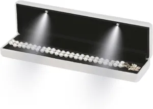 Classic Metal Glossy Jewelry Necklace Long Chain Gift Box with LED Light, Velvet Jewelry Pendant Storage Display Case for Proposal Engagement Wedding Anniversary Birthday Ceremony (Grey)
