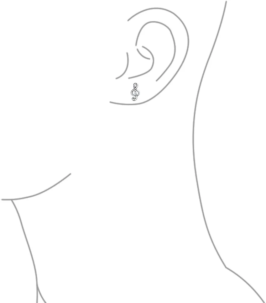Classic Musical Treble G Clef Note Stud Earrings, Necklace, Brooch Pin For Musician Women Teen Teacher Student .925 Sterling Silver