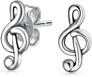 Classic Musical Treble G Clef Note Stud Earrings, Necklace, Brooch Pin For Musician Women Teen Teacher Student .925 Sterling Silver