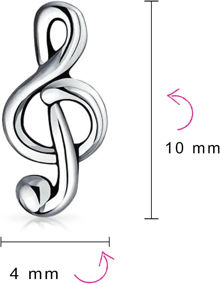 Classic Musical Treble G Clef Note Stud Earrings, Necklace, Brooch Pin For Musician Women Teen Teacher Student .925 Sterling Silver
