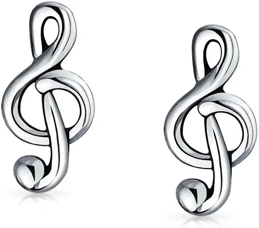 Classic Musical Treble G Clef Note Stud Earrings, Necklace, Brooch Pin For Musician Women Teen Teacher Student .925 Sterling Silver