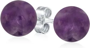 Classic Simple 6MM Circle Design Gemstone Round Ball Stud Earrings for Women Teens .925 Sterling Silver with a Variety of Birthstone Options