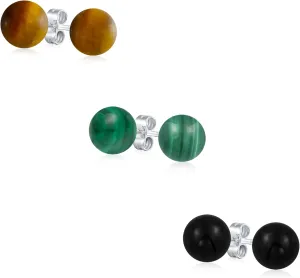 Classic Simple 6MM Circle Design Gemstone Round Ball Stud Earrings for Women Teens .925 Sterling Silver with a Variety of Birthstone Options