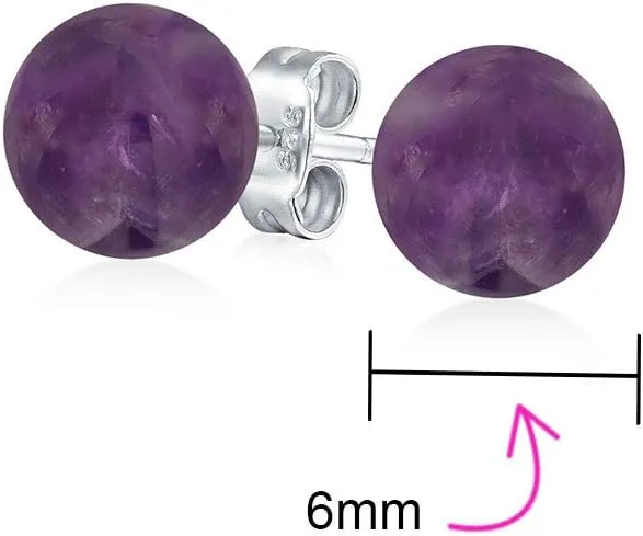 Classic Simple 6MM Circle Design Gemstone Round Ball Stud Earrings for Women Teens .925 Sterling Silver with a Variety of Birthstone Options