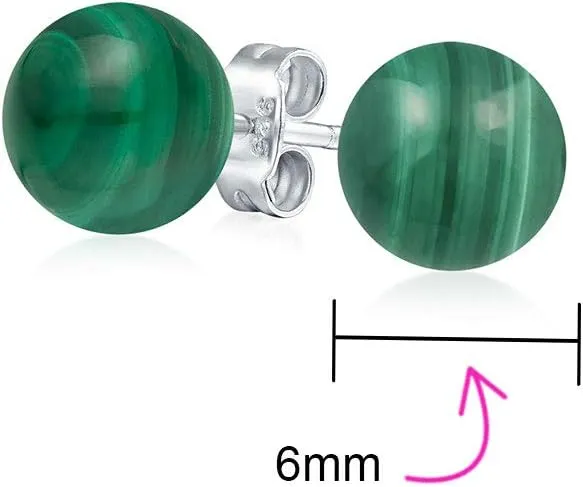 Classic Simple 6MM Circle Design Gemstone Round Ball Stud Earrings for Women Teens .925 Sterling Silver with a Variety of Birthstone Options