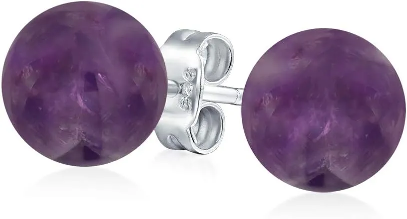 Classic Simple 6MM Circle Design Gemstone Round Ball Stud Earrings for Women Teens .925 Sterling Silver with a Variety of Birthstone Options