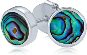 Classic Simple Iridescence Gemstone Bezel Setting Flat Round Circle Created White Orange Fire Opal Stud Earrings For Women 14K Gold Plated .925 Sterling Silver Small Large 5MM 9MM October Birthstone