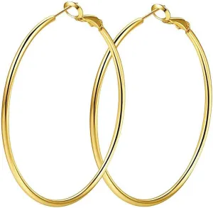 Classic Stainless Steel Hoop Earrings, Lightweight Round Design, Hypoallergenic Drop Earrings for Women, 30mm,40mm,50mm,60mm