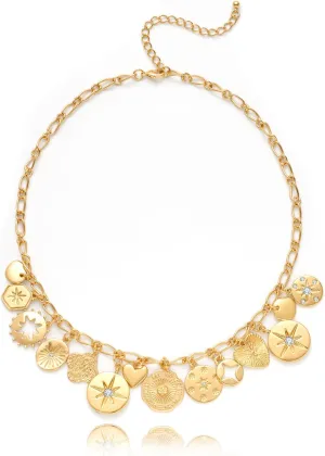 CLASSYZINT Gold Heart Necklace for Women Sun Coin Puff Heart Pendant Necklace Summer Necklace Jewelry Gifts