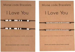 COLORFUL BLING 2 Sets I Love You Morse Code String Bracelet Adjustable Cord Beads Friendship Couples BFF Relationship Jewelry for Men Women Valentine's Gift