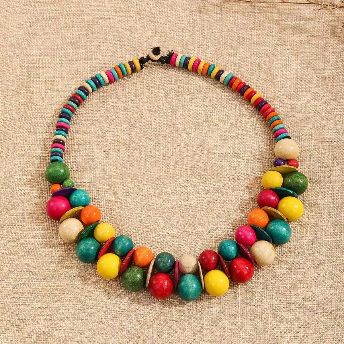 COLORFUL BLING Ethnic Large Chunky Wooden Beaded Necklaces Boho African Statement Necklace Handmade Tribal Collar Choker Bib Jewelry