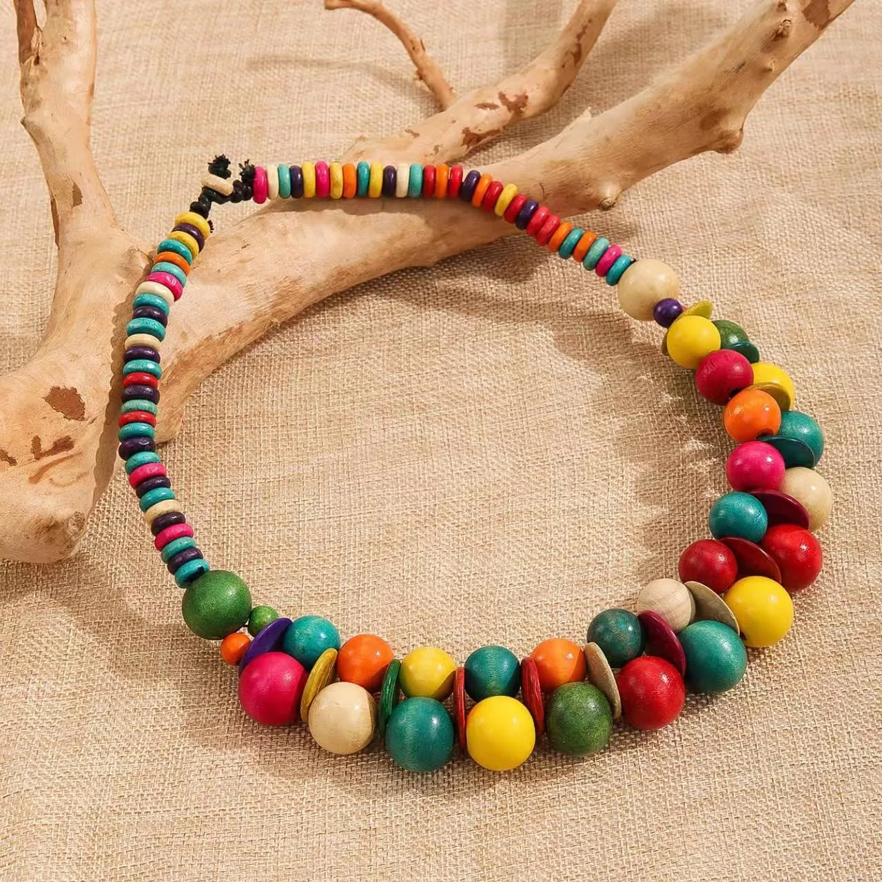 COLORFUL BLING Ethnic Large Chunky Wooden Beaded Necklaces Boho African Statement Necklace Handmade Tribal Collar Choker Bib Jewelry