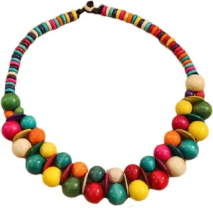 COLORFUL BLING Ethnic Large Chunky Wooden Beaded Necklaces Boho African Statement Necklace Handmade Tribal Collar Choker Bib Jewelry