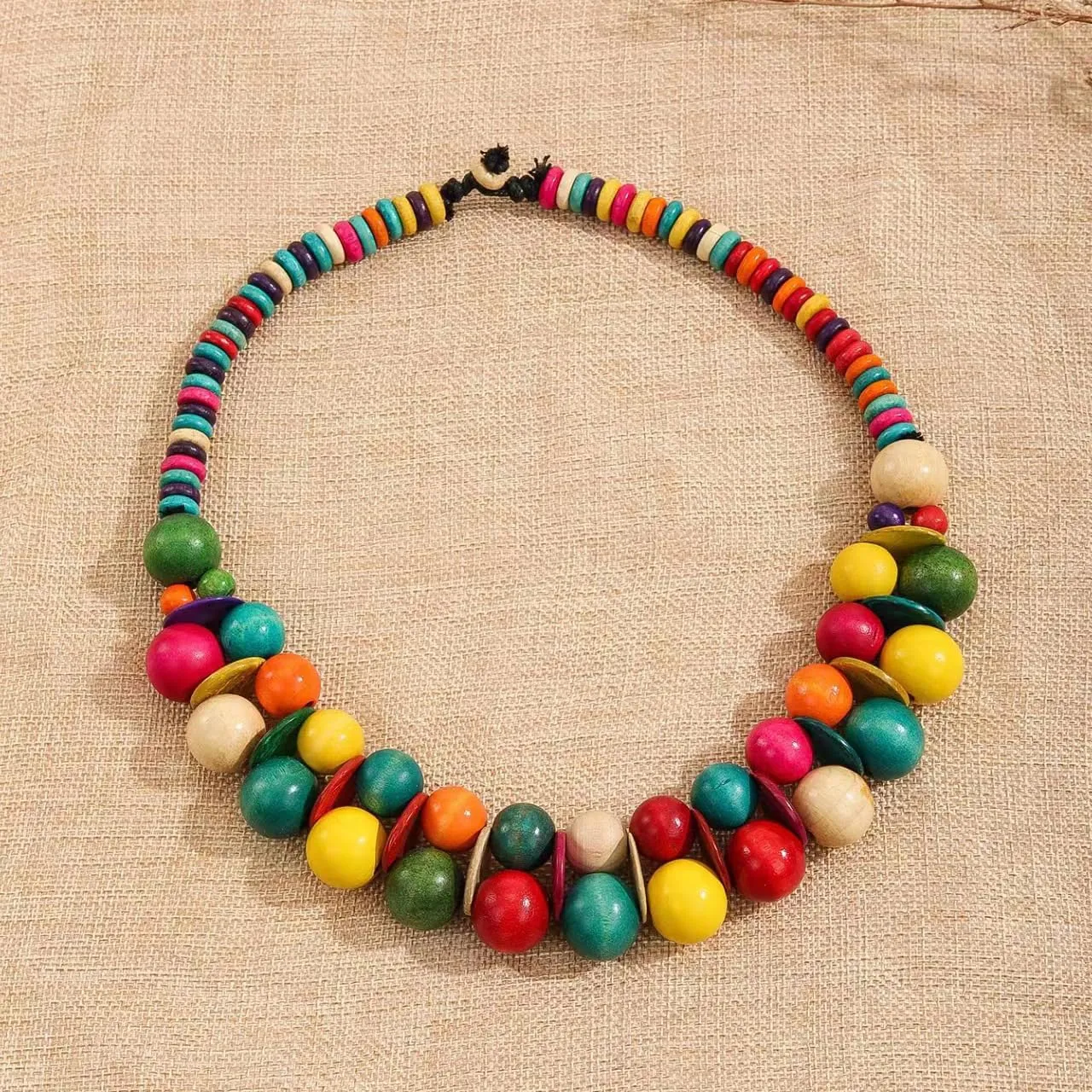 COLORFUL BLING Ethnic Large Chunky Wooden Beaded Necklaces Boho African Statement Necklace Handmade Tribal Collar Choker Bib Jewelry